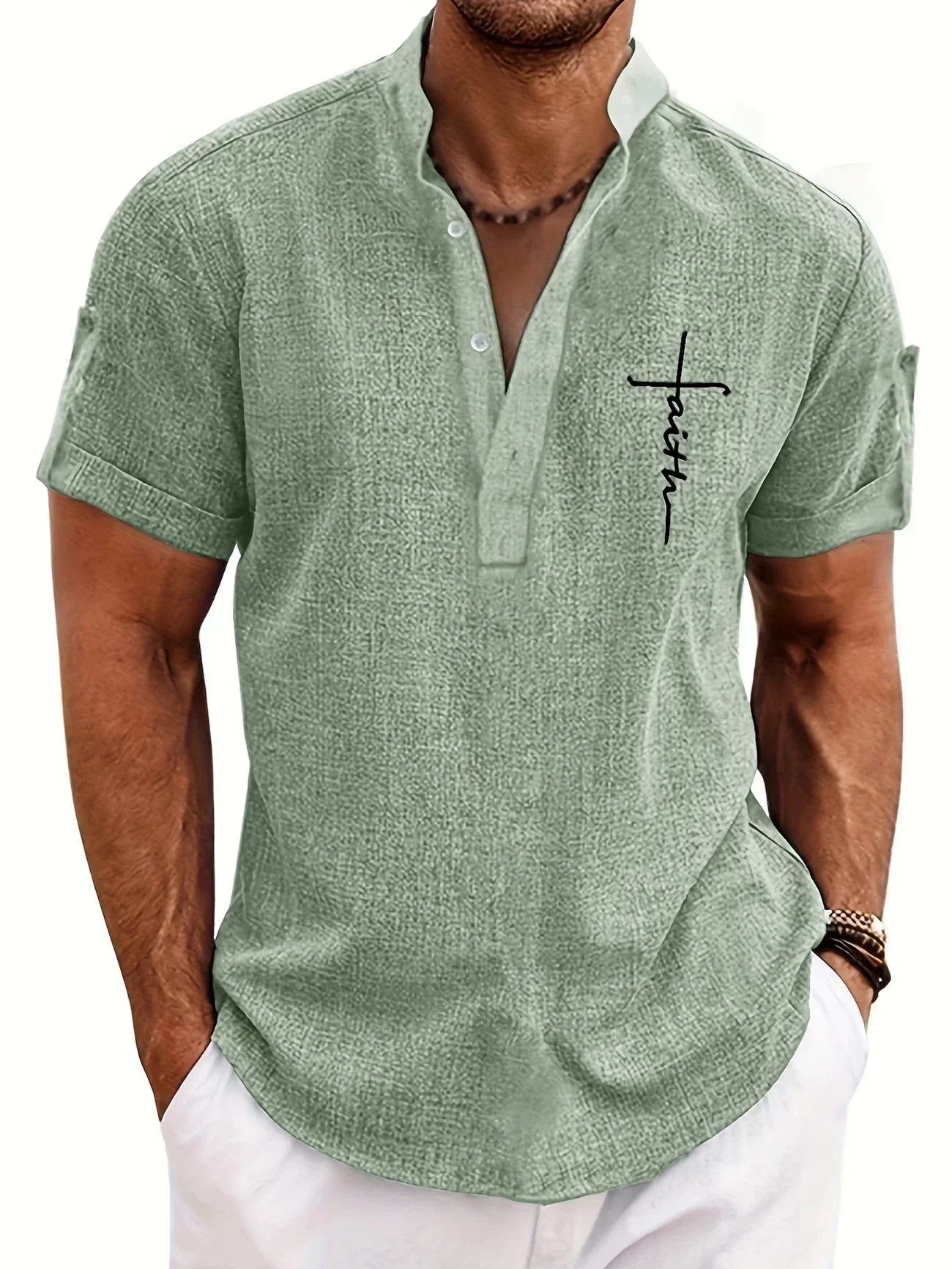 Leblanc™ | Camisa elegante de manga corta y cuello alto