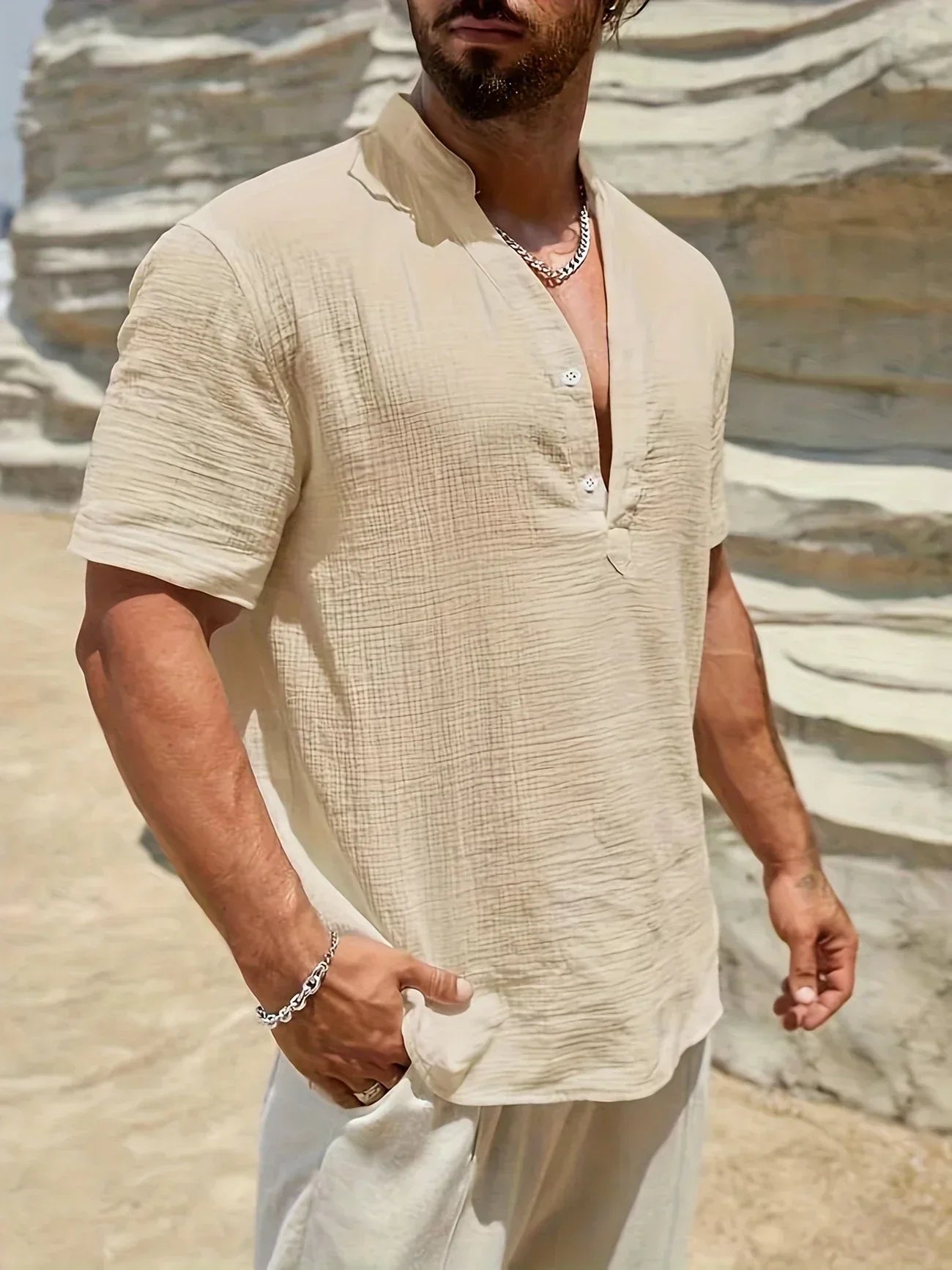 Leblanc™ | Elegante camisa de verano con cuello alto