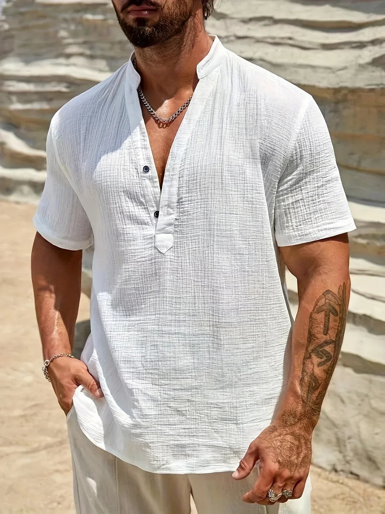 Leblanc™ | Elegante camisa de verano con cuello alto