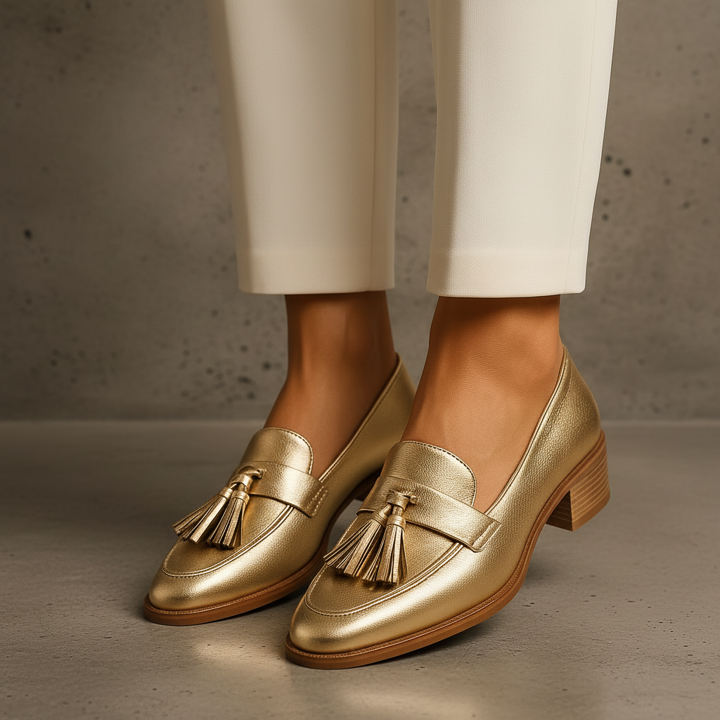 Celeste | Mocasines Dorados