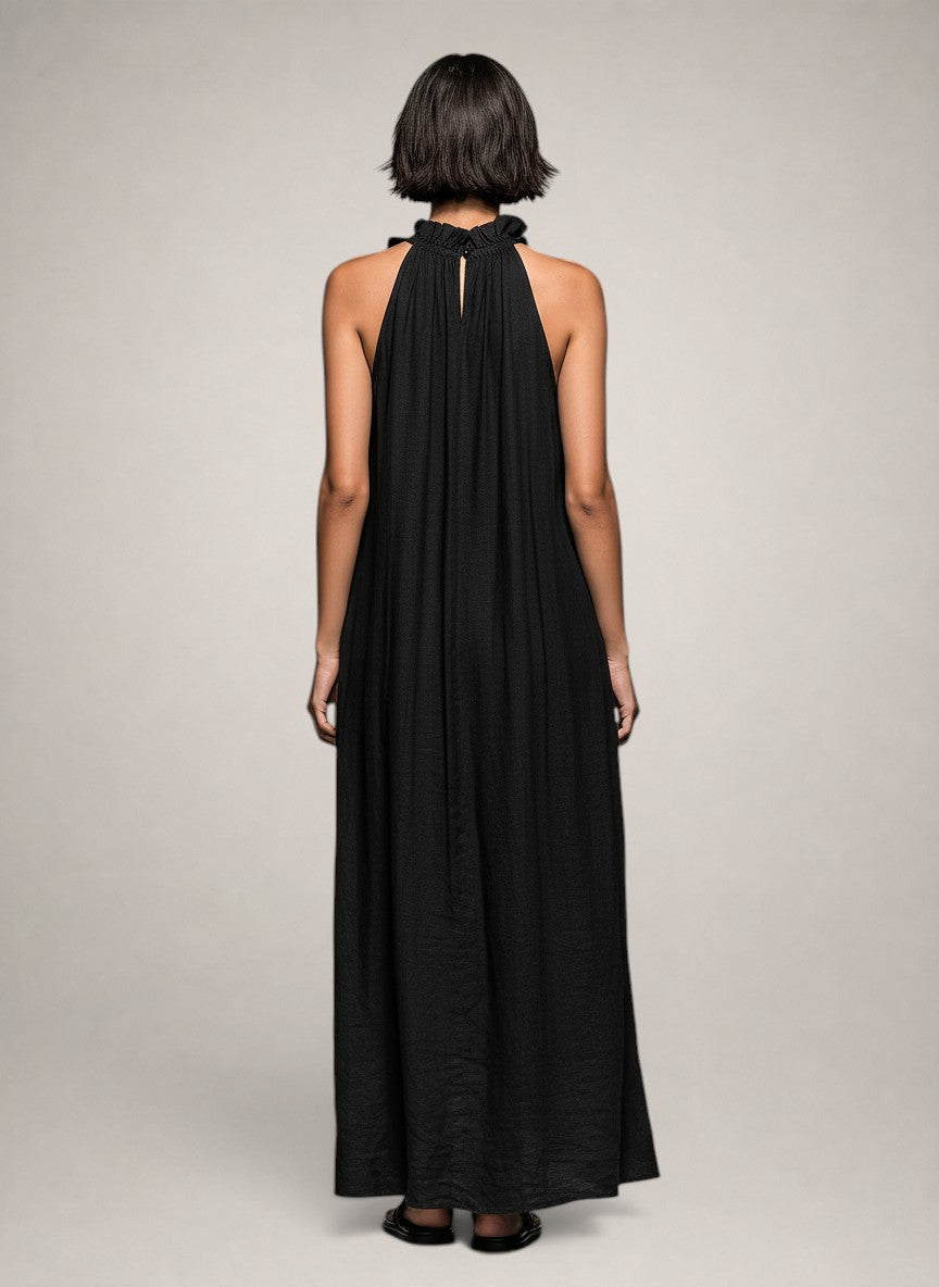 Helene | Vestido largo sin mangas de lino con volantes