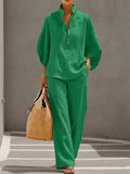 Mariel | Ensemble Coton Lin Manches Chauve-Souris Pantalon Large